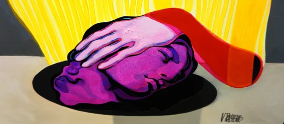 Lila Kopf Rosa Hand