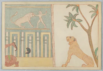 Der vom Mann gefällte Löwe, Illustration zu Äsops Fabeln