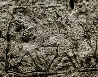 Die Toten reiten auf dem Pferd Odins (Detail eines Wikinger-Grabsteins, 7.-8. Jahrhundert n. Chr.)