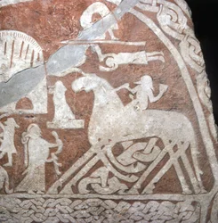 Wotan (Odin) auf seinem achtbeinigen Pferd Sleipnir - Wikingerrunen von der Insel Gotland (Schweden)