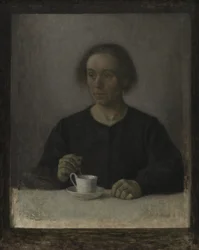 Ida Hammershøi, die Frau des Künstlers, mit einer Teetasse