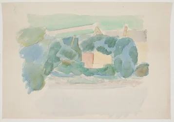 Französische Landschaft mit Häusern im Mittelgrund. Südfrankreich