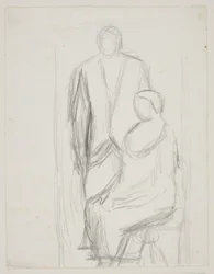 Lundström stehend hinter der sitzenden Frau Lundström. Studie zum sogenannten Hochzeitsbild