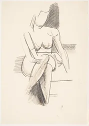 Sitzendes weibliches Modell, von vorne gesehen