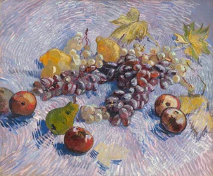 Trauben, Zitronen, Birnen und Äpfel