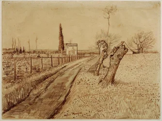 Landschaft mit Weg und Kopfweiden