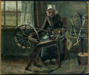 Bäuerin beim Spulenwickeln