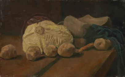 Stillleben mit Kohl und Holzschuhen