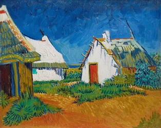 Drei weiße Häuser in Saintes-Maries