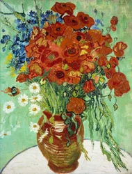 Vase mit Kornblumen und Mohnblumen