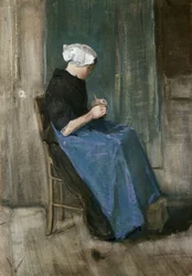 Junge Scheveningerin beim Stricken, nach rechts gewandt, 1881