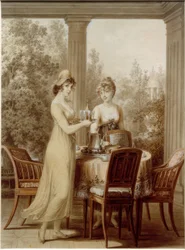Zwei Damen im Pavillon