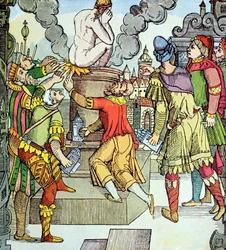Virgils Rache, Holzschnitt aus dem 16. Jahrhundert von Virgil Solis