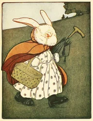 Dann ging die alte Frau Kaninchen ... durch den Wald zum Bäcker, aus The Tale of Peter Rabbit, veröffentlicht 1916 (Farblithografie)