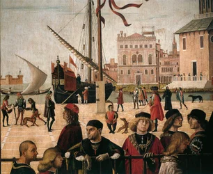 Szenen aus dem Leben der Heiligen Ursula (aus der Goldenen Legende von Jacobus de Voragine) Ankunft der englischen Botschafter (Detail)