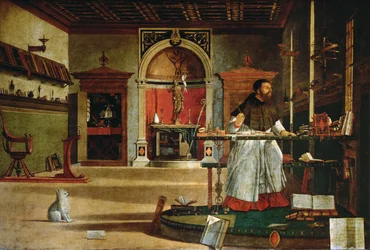 Vision des heiligen Augustinus, vermutlich Porträt von Kardinal Bessarion