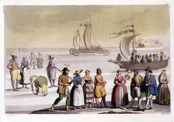 Niederländische Eislaufszene, graviert von G. Bramatti