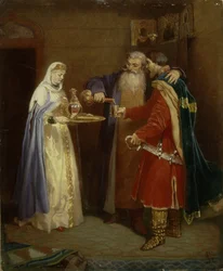 Begrüßung des Bojaren Prinz Serebrenni besucht Bojar Morozov, 1865