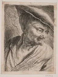 Brustbild eines Mannes, der nach unten schaut