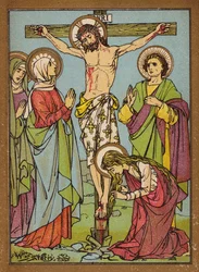 Die Kreuzigung unseres gesegneten Herrn (Farblithografie)