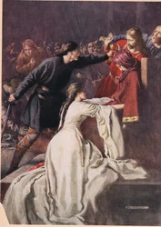 Hamlet zwingt den König, Gift zu trinken, aus „Hamlet“ von William Shakespeare, 1915 von Hodder und Stoughton veröffentlichte Ausgabe