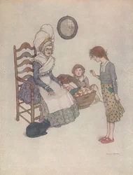 Sie setzte sich eines Tages hin und machte aus einigen Stücken roten Stoffes ein Paar kleine Schuhe