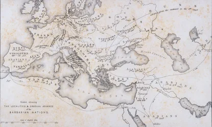 Die Siedlungsgebiete und der allmähliche Vormarsch der barbarischen Völker, um 1850