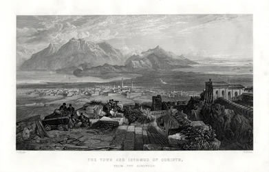 Die Stadt und Landenge von Korinth von der Akropolis, Griechenland, 1887