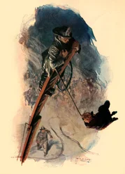 Die volle Breite der Straße schwang die hängende Figur, 1910