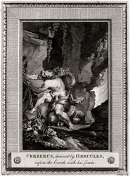 Cerberus, von Herkules angekettet, infiziert die Erde mit seinem Schaum, 1774