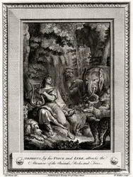 Orpheus, durch seine Stimme und Leier, zieht die Aufmerksamkeit der Tiere, Felsen und Bäume auf sich, 1774