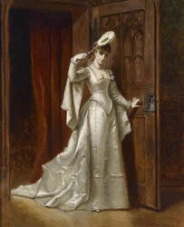 Elegante Dame im weißen Damastkleid