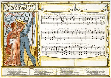 „Black-Eyed Susan“, Liedillustration aus „Pan-Pipes“, A Book of Old Songs, Newly Arranged and with Accompaniments by Theo. Marzials, veröffentlicht 1884 in London von George Routledge and Sons