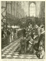 Weihnachtsgottesdienst in der Westminster Abbey zur Zeit von Königin Elisabeth