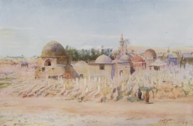 Der muslimische Friedhof und Blick auf den Berg Hermon, Damaskus