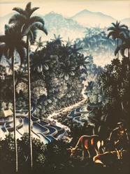 Flusslandschaft mit Hirten und Kühen