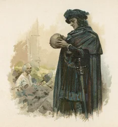 Hamlet mit dem Schädel von Yorick (Chromolithographie)