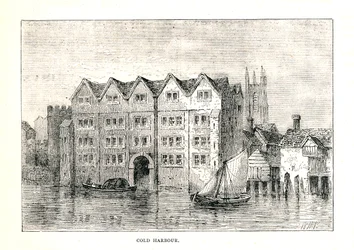 Cold Harbour. Mittelalterliches Herrenhaus Nordufer der Themse oberhalb der London Bridge, 1894