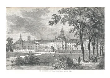 Das alte Bethlem Hospital. Moorfields um 1750, 1878