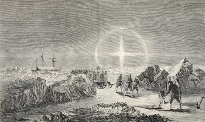 Ein Begräbnis auf dem Eis, die Wirkung von Paraselena (Scheinmonde) 1859