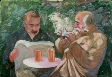 Männer in Wirtshausgarten