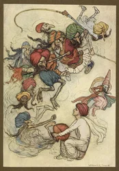 Tafel 4: "Statt Süßigkeiten etwa ein Dutzend Dämonen." Folk-Tales of Bengal ... Mit 32 Illustrationen in Farbe von Warwick Goble (Edition de luxe)
