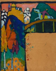 Landschaft mit Reiter auf Brücke