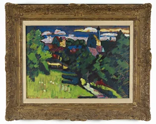 Murnau - Blick mit Schloss, Kirche und Eisenbahn