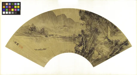 Landschaft mit See, Brücke und Fischer, 16. Jahrhundert
