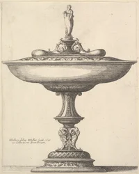 Eine weite Tasse mit ornamentalem Stiel, 1646