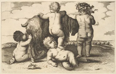 Vier Jungen, ein junger Satyr und eine Ziege Kopie, 17. Jahrhundert