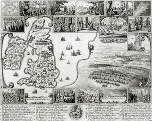 Karte des Bürgerkriegs in England und Ansicht von Prag, 1632