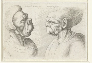 Zwei deformierte Köpfe (Serie: Varie figurae et probae) (Serie: Karikaturen, Köpfe und Deformationen nach Leonardo da Vinci)