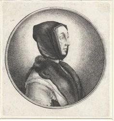 Frau mit schwarzem Kopftuch und Pelzstola